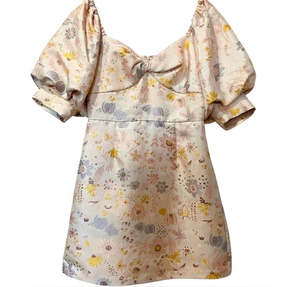 Slate & Willow Floral Embroidered Jacquard Puff Sleeve Mini Dress 6 - Picture 5 of 9